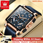 OLEVS 9919 Chronograph Multifunctional Quartz Men's Watch Leather strap 45MM Square Big Dial Leisure Sports TOP Brand Male Watch mbzr