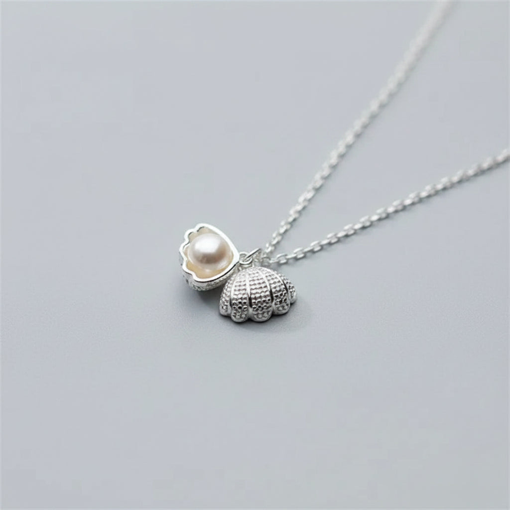 Sterling Silver Shell Pearl Crystal Clavicle Pendant Necklace