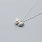 Sterling Silver Shell Pearl Crystal Clavicle Pendant Necklace