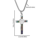 Stainless Steel Saint Benedict Cross Necklace, Zircon Inlay