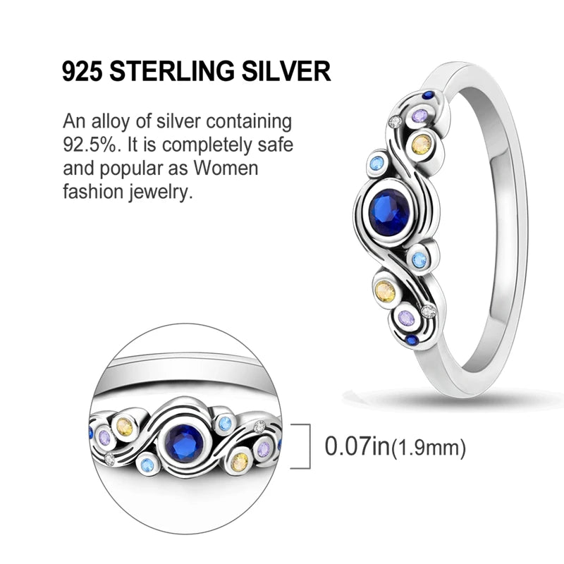 Original 925 Sterling Silver Ring Colorful Diamonds Cubic Zircon Finger Ring for Women