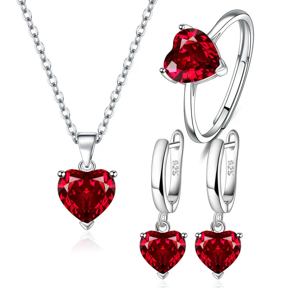 925 Sterling Silver Jewelry Sets For Women Heart Zircon Ring Earrings Necklace Wedding Bridal Elegant Christmas 18k italian real gold jewelry set for women wedding rings bracelet mbzr