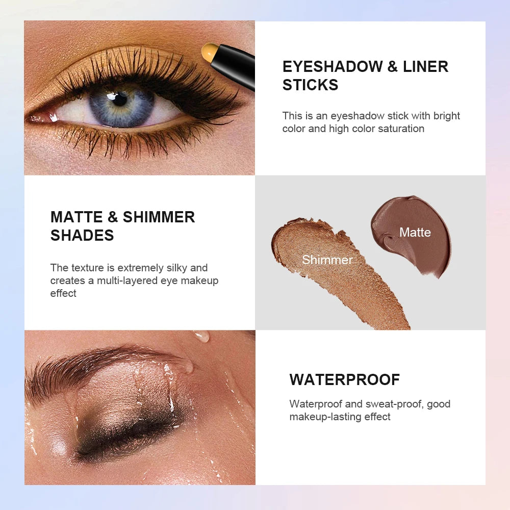 Lakerain Eyeshadow Stick Shimmer and Matte Long Lasting Waterproof Highlighter Metallic Glitter Eye Shadow Pencil Cosmetics mbzr