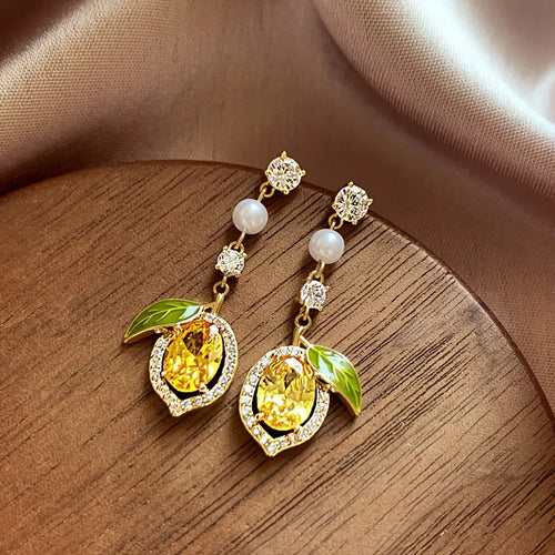 1 pair of sweet and cute lemon stud earrings, small and fresh style fashion design in summer, fruit series ear jewelry, suitable for daily wear and gift giving