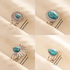1pc Stainless Steel Boho Turquoise Open Finger Rings Trendy Adjustable Women Multi Layers Stackable