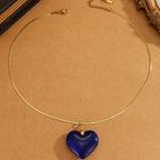 1pc Valentine's Day Stainless Steel Chain Glass Heart Pendant Necklace, Perfect for Gifting to Your Lover to Showcase the Spring Sunshine