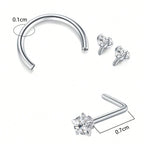 6/2pcs Horseshoe Nose Rings With L-Shape Nose Stud, Stainless Steel Rianbow CZ Nose Ring,, Lip Eyebrow Helix Ear Piercing mbzr