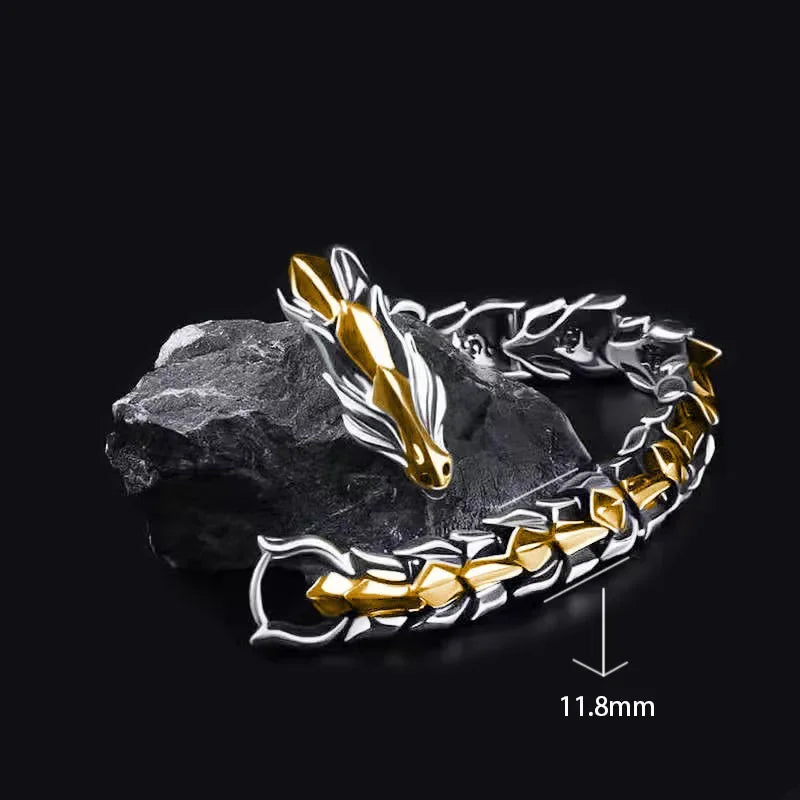 Vintage Personality Dragon Head Stainless Steel Chain Bracelet for Men Women Style Dragon Bone Bangle Hip Hop Rock Jewelry