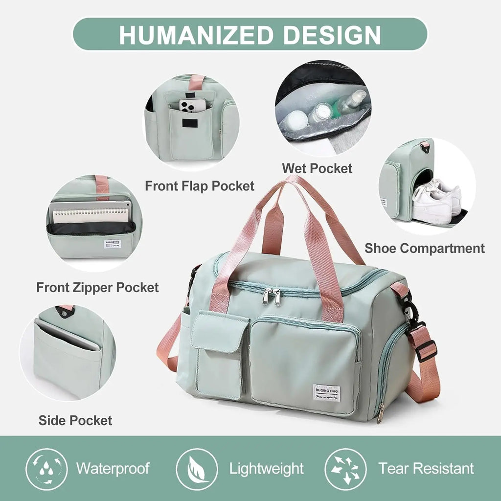 Small gym bag for women — travel duffle carry-on weekender with dedicated shoe compartment mbzr