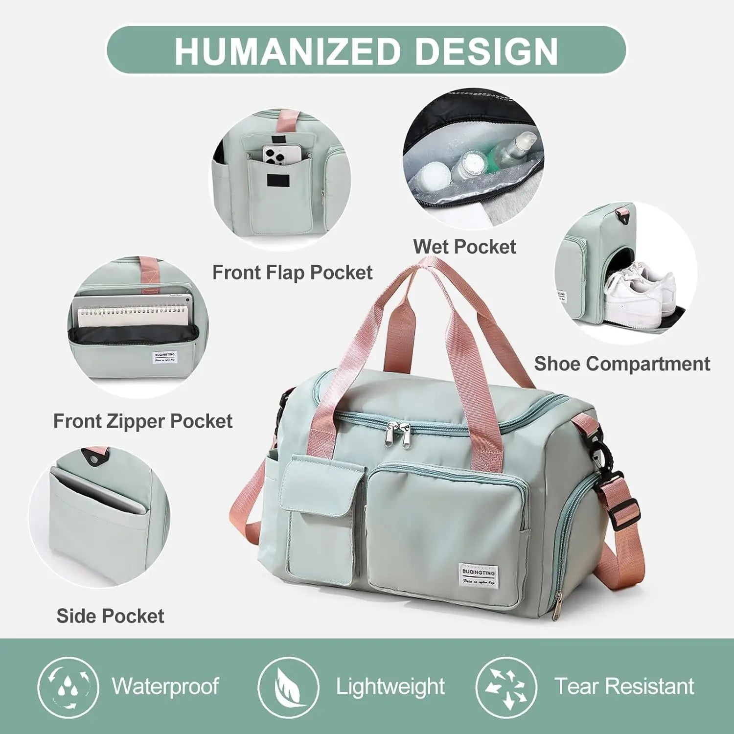 Small gym bag for women — travel duffle carry-on weekender with dedicated shoe compartment mbzr