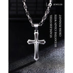 Black 14K Gold Plated Cross Necklace for Men Stainless Steel Byzantine Chain With Cross Pendant Necklace Mens Gifts 22-30Inch