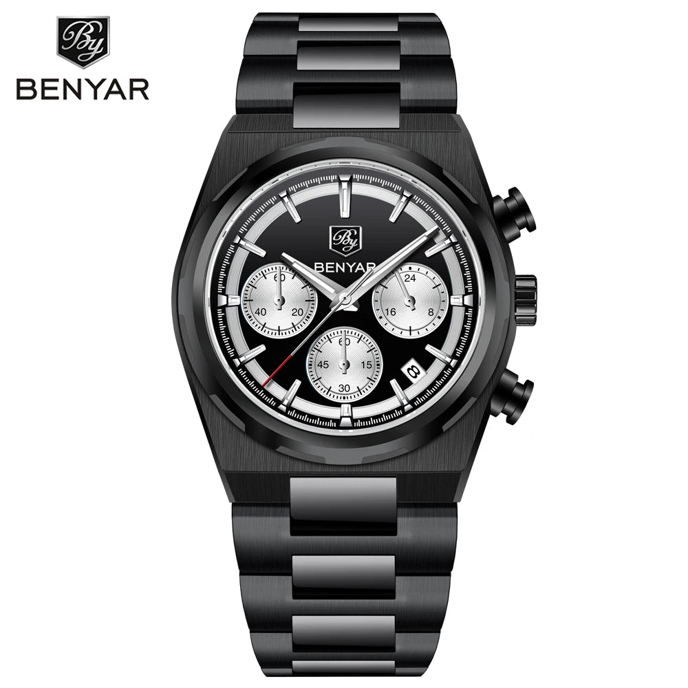 2026 New BENYAR Men's Watches Top Brand Luxury Quartz Watch Men Chronograph Waterproof Luminous Stainless steel Man Gift Clock
