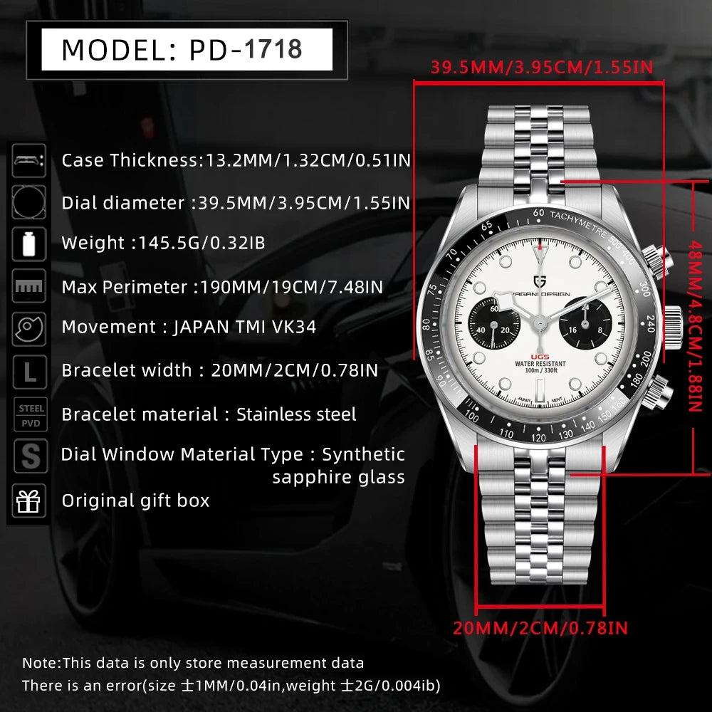PAGANI DESIGN Men Watches New Pink BB Panda Dial Chronograph Fashion Luxury Quartz Watch For Men VK64 Movt Waterproof Watch 2026 mbzr