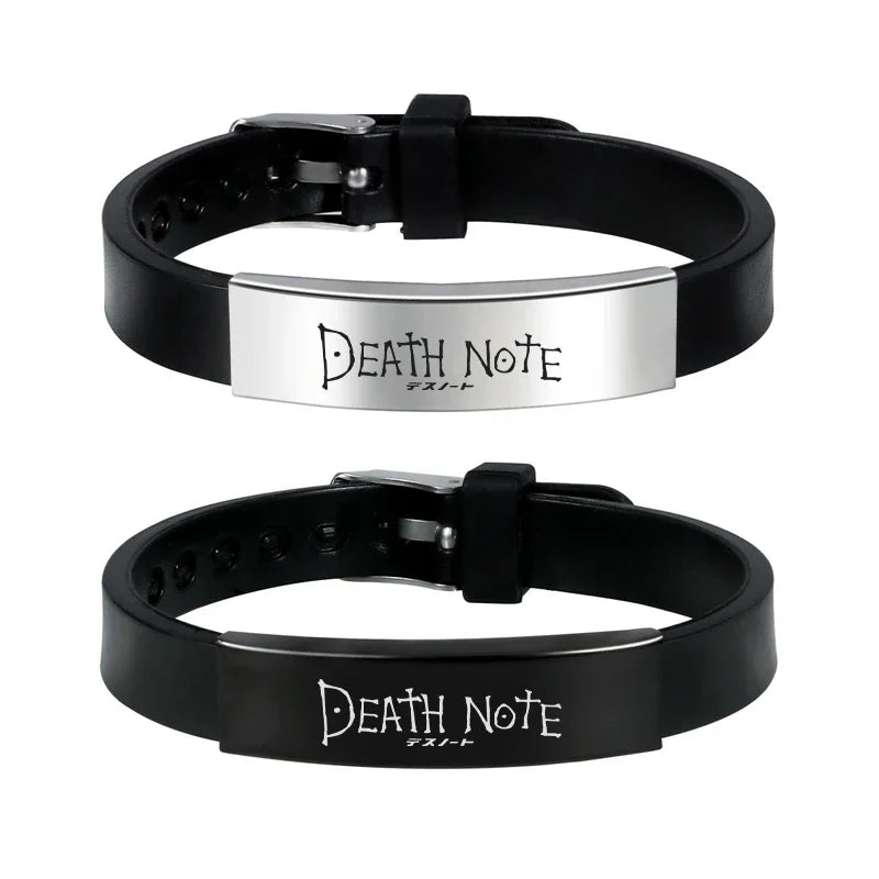 Anime Death Note Black Silicone Cuff Bangle Stainless Steel Bracelets Gift Jewelry for Women and Men Fans Collection
