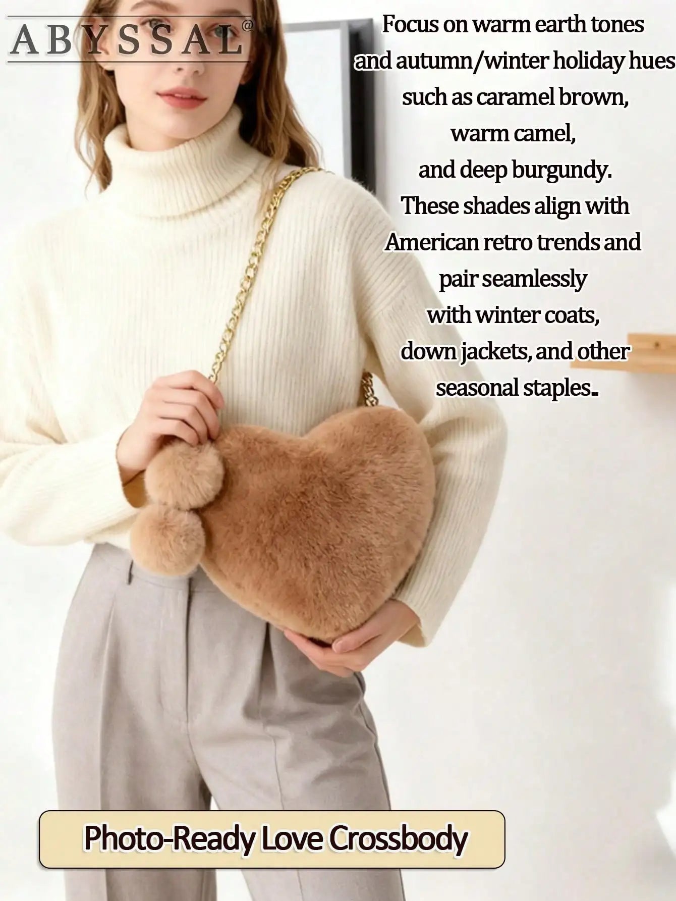 Fluffy Heart-Shaped Faux Fur Crossbody Bag with Gold Chain Strap