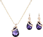 COLORFUL BLING Rose Gold Teardrop Infinity Pendant Necklace Dangle Earring Bridal Pearl Jewelry Sets