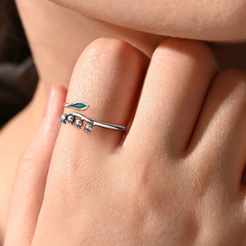 Lily Flower Mouth Ring Plant Series Elegant Minimalist 925 Silver Fine Jewelry mbzr
