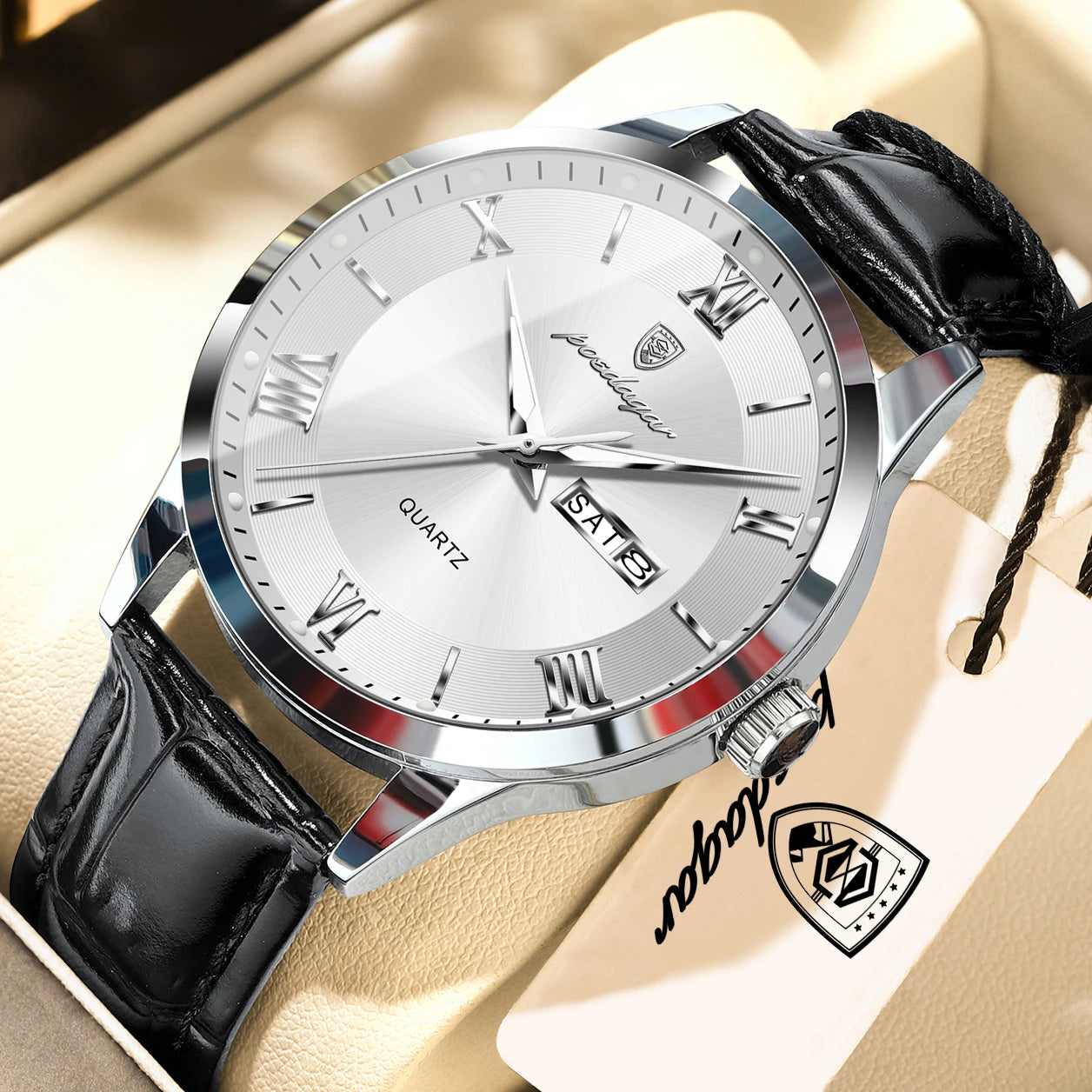 POEDAGAR Original Fashion Men's Watches Leather Date Week High Quality Quartz Men Wristwatch Waterproof Luminous Business Watches For Man Male Reloj