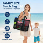 Mesh Beach Bag Family - Large Tote Bag 9 Pockets for Swim Pool Toys Cruise Beach Vacation Essentials mbzr