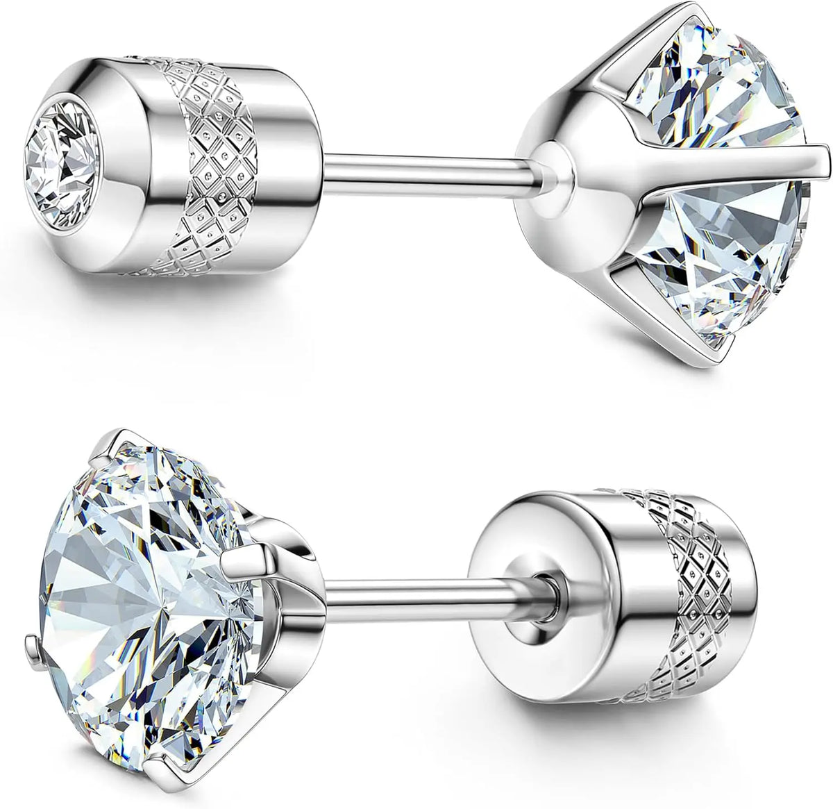 G23 Titanium Screw Back 20G 5A Cubic Zirconia Earrings Studs for Women Men Double Side Earrings Piercing Sleeper Studs Jewelry