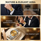 1pcs Men's Gold Alloy Band Luxury Business Calendar Quartz Watch for Party Holiday Gift mbzr