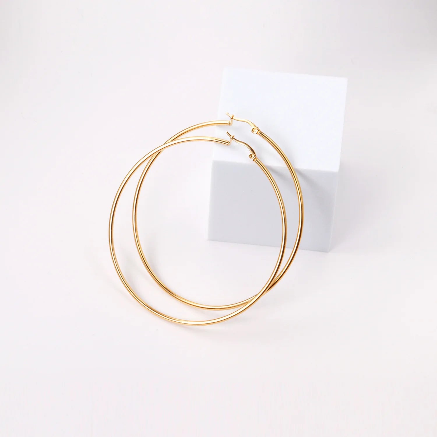 Gold Color Stainless Steel Hoop Earrings For Women And Men Big Small Circle Round Ear Jewelry Korean Style Popular Hoop Earrings For Women And Men Made Of Stainless Steel In Gold Color With Big And Small Circle Design Ideal F