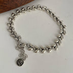 Solid Silver Heart Chain Bracelet Women Vintage Handmade Gift