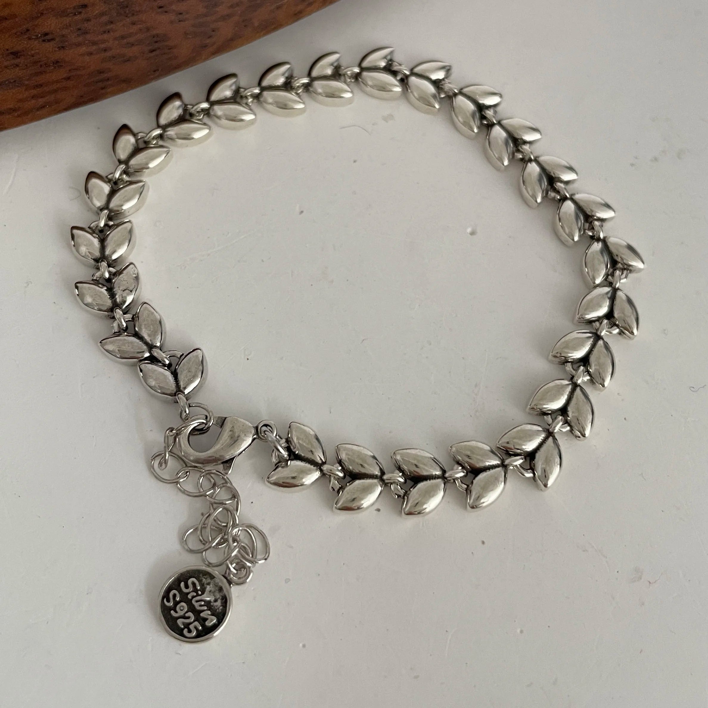 Solid Silver Heart Chain Bracelet Women Vintage Handmade Gift