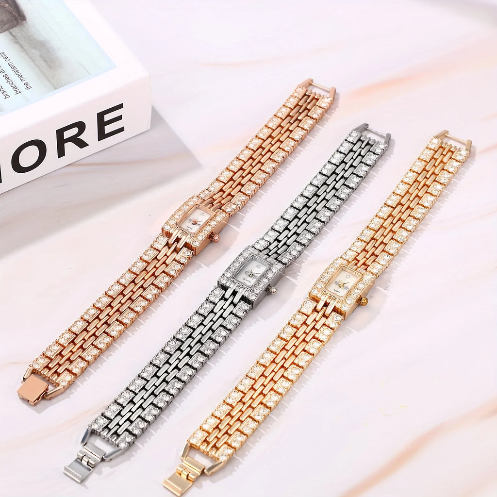 Women's Diamond Watch Bracelet Full Crystal Rhinestone Square Dial Quartz Wristwatch Gold Silver Rose Gold Elegant Ladies Dress Watch Gift mbzr