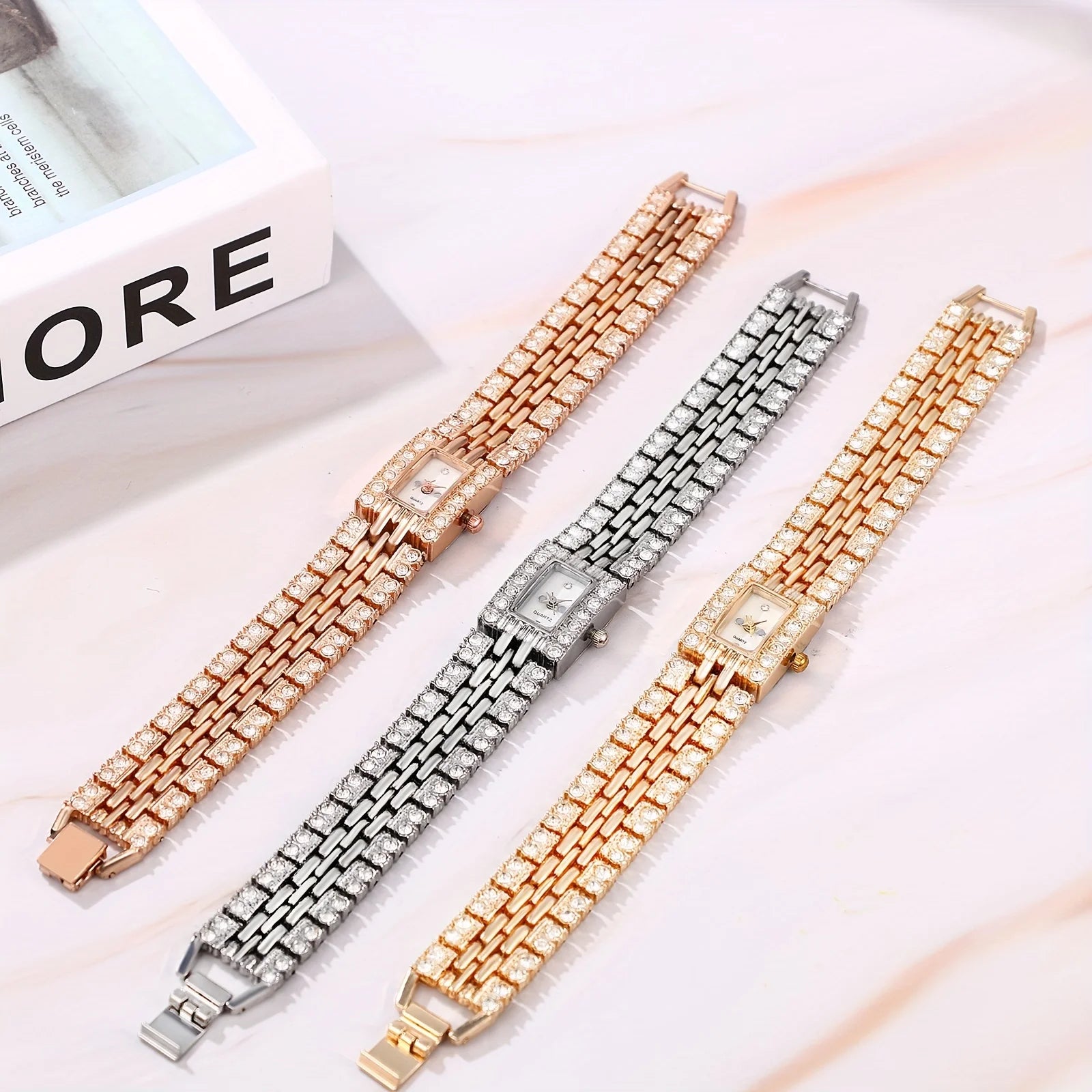 Women's Diamond Watch Bracelet Full Crystal Rhinestone Square Dial Quartz Wristwatch Gold Silver Rose Gold Elegant Ladies Dress Watch Gift mbzr
