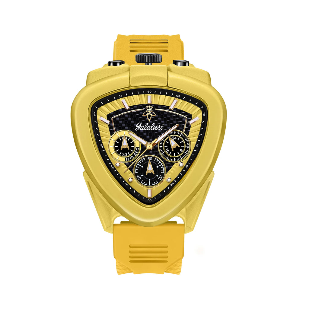 YaLaLuSi Unique Triangle Men Watch Silicone Strap Chronograph Quartz Wristwatch Fashion Sport Waterproof Male Clock Gift