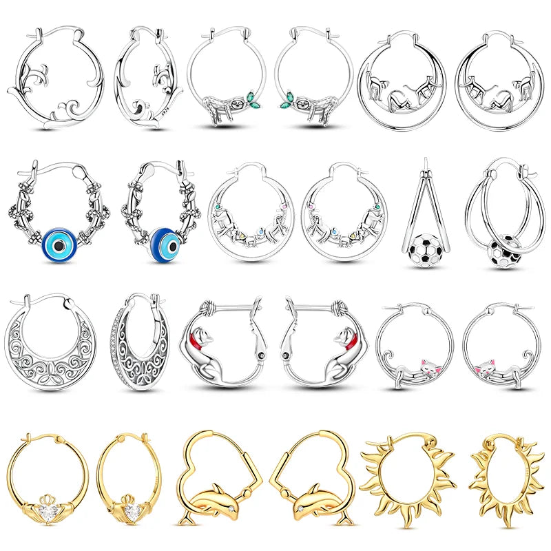 925 Silver Earrings Sparking Dolphin Sloth Cat Football Hoop Earring For Women Girls Anniversary Wedding Jewelry Gifts mbzr