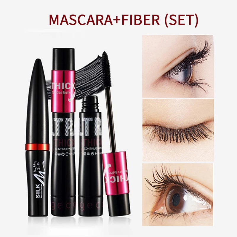 Gecomo Silk Fiber Eyelash Gel Double Tube Set - 24H Waterproof Smudge-proof Thick Volumizing Lengthening No Clumping Mascara mbzr