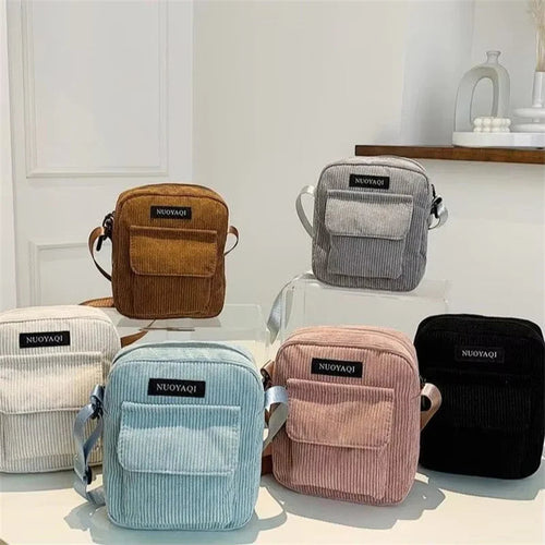 Corduroy Shoulder Handbags Striped Cloth Fabric Casual Zip Canvas Tote mbzr