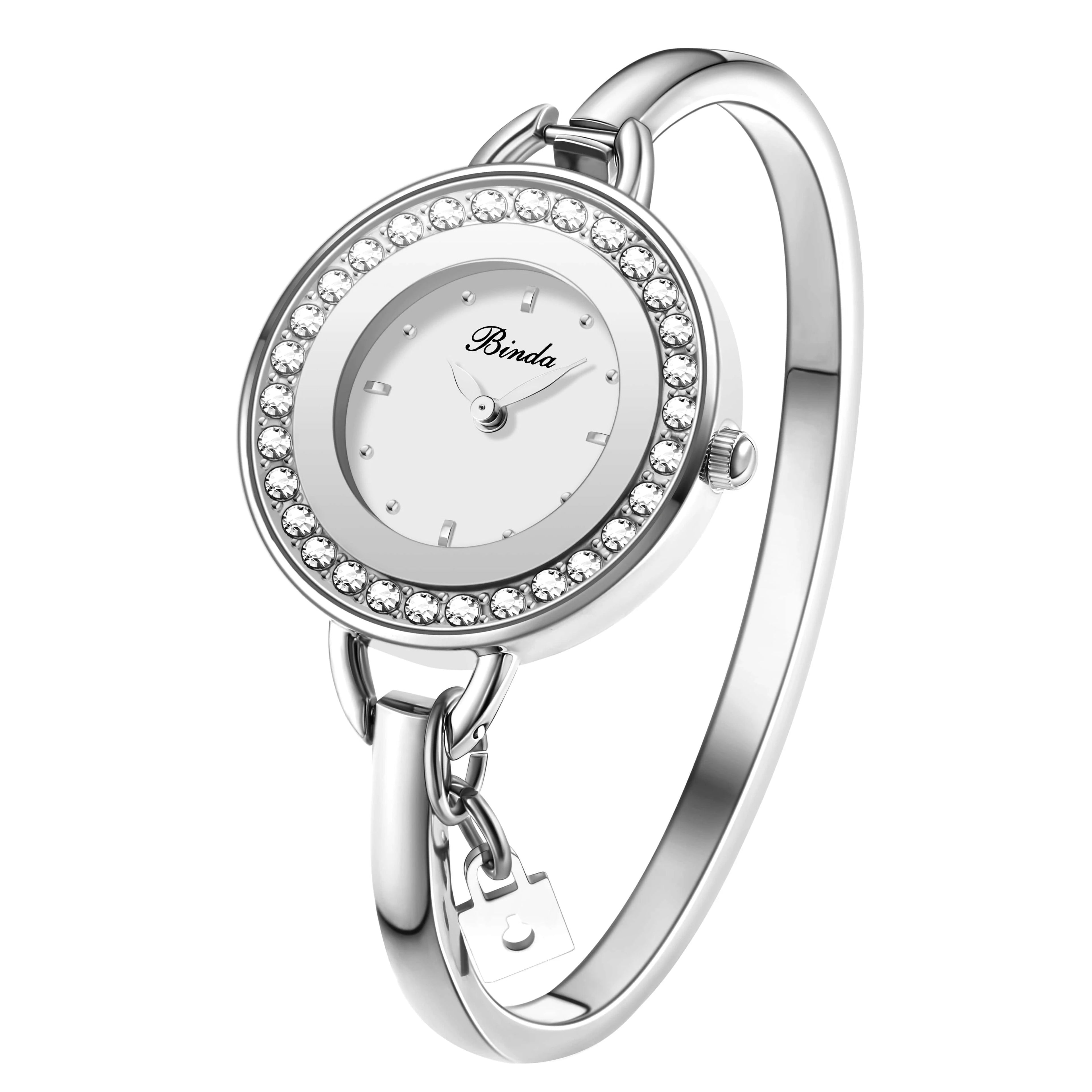 Binda Women’s Elegant Waterproof Quartz Watch – Rainbow Gold Stainless Steel Bracelet, Round Delicate Dial mbzr