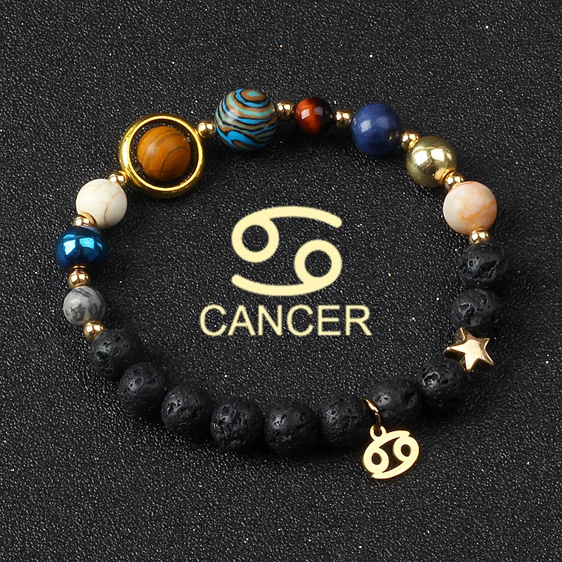 Universe Galaxy Eight Planets 12 Constellation Bracelets for Women Natural Stone Solar System Bracelets Libra Virgo Leo Jewelry