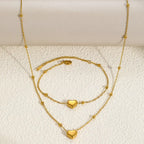 Stainless Steel Stereoscopic Heart Pendant Necklace Bracelet Jewelry Set Simple Fashion Commuter For Women Jewelry Gift