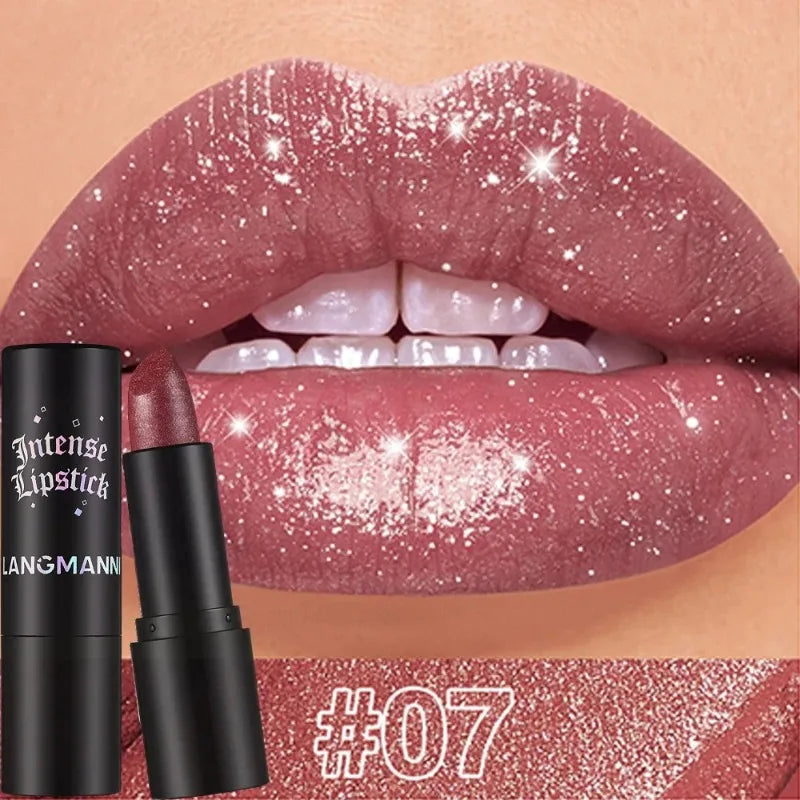 Glitter Lipstick Nude Gray Metallic Diamond Waterproof Long-Lasting Shiny Gloss Pearl Lip Tint Makeup