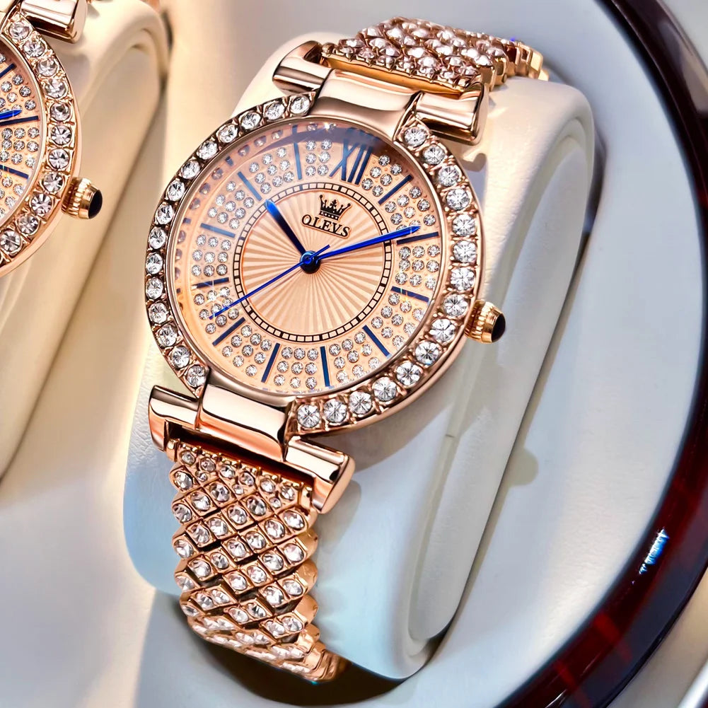 OLEVS 9942 Fashion Quartz Movement Watch For Women Full Of Diamond-set Strap Roman Scale Dial 30m Waterproof Luminous Watch mbzr