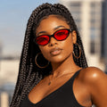 Pair Of Women's Retro Oval Fashion Glasses, Classic Glossy Black Frame With Bright Red Tinted Lens, Full Rim Minimalist Design With Smooth Temples, Sleek Statement Eyewear, Suitable For Daily Wear, Street Style, Travel, Parti mbzr