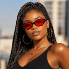 Pair Of Women's Retro Oval Fashion Glasses, Classic Glossy Black Frame With Bright Red Tinted Lens, Full Rim Minimalist Design With Smooth Temples, Sleek Statement Eyewear, Suitable For Daily Wear, Street Style, Travel, Parti mbzr