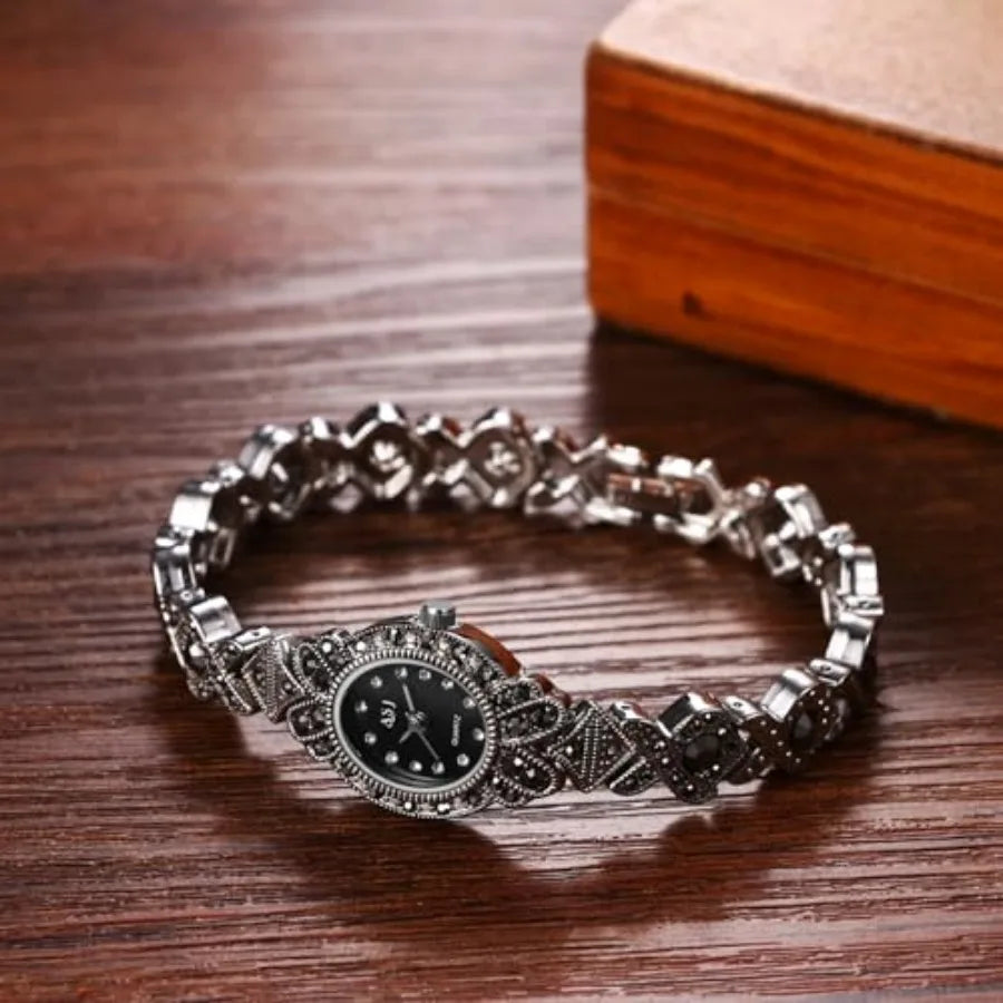 Women's Silver Wrist Watches: Rhinestones Analog Quartz Oval Bracelet Watches Bling Wristwatch mbzr