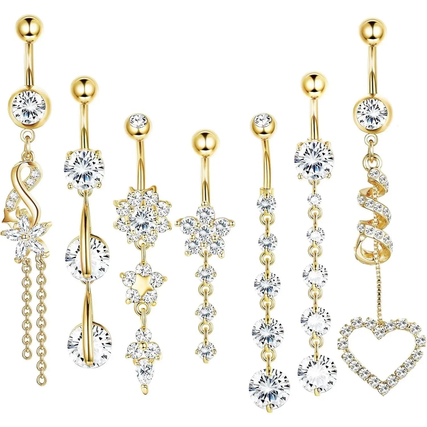 Surgical Steel Heart Dangle Belly Button Rings, 14G Navel mbzr