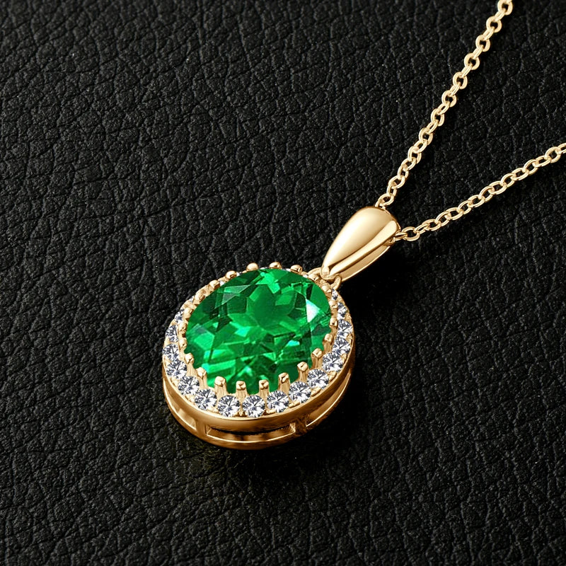 Elegant Artificial Emerald Pendant Necklace Round Oval Cut Women 925 Sterling Silver Chain GreenColor Waterdrop Necklace Jewelry mbzr