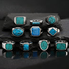 Vintage Stylish Natural Stone Turquoise Ring Waterproof Stainless Steel Signet Ring Vintage
