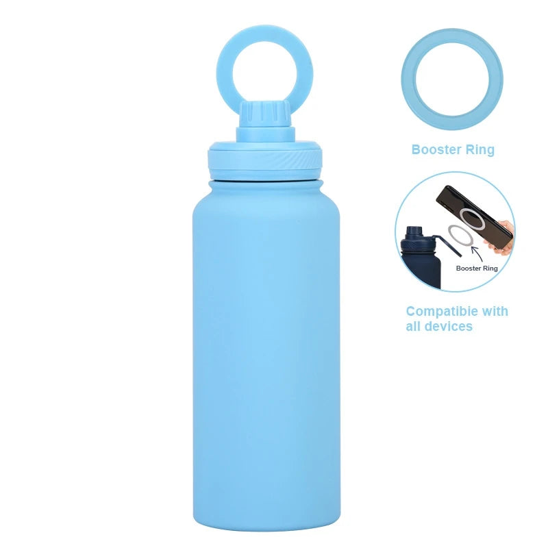 Insulated Sports Bottle 32Oz Stainless Steel with Magnetic Phone Holder, Thermos Mug for Outdoor mbzr