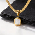 Vnox Geometric Square Natural Stone Pendant Necklace for Men, Gold Silver Color Stainless Steel Blade Chain, Trendy Jewelry Gift