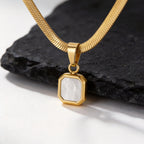 Vnox Geometric Square Natural Stone Pendant Necklace for Men, Gold Silver Color Stainless Steel Blade Chain, Trendy Jewelry Gift