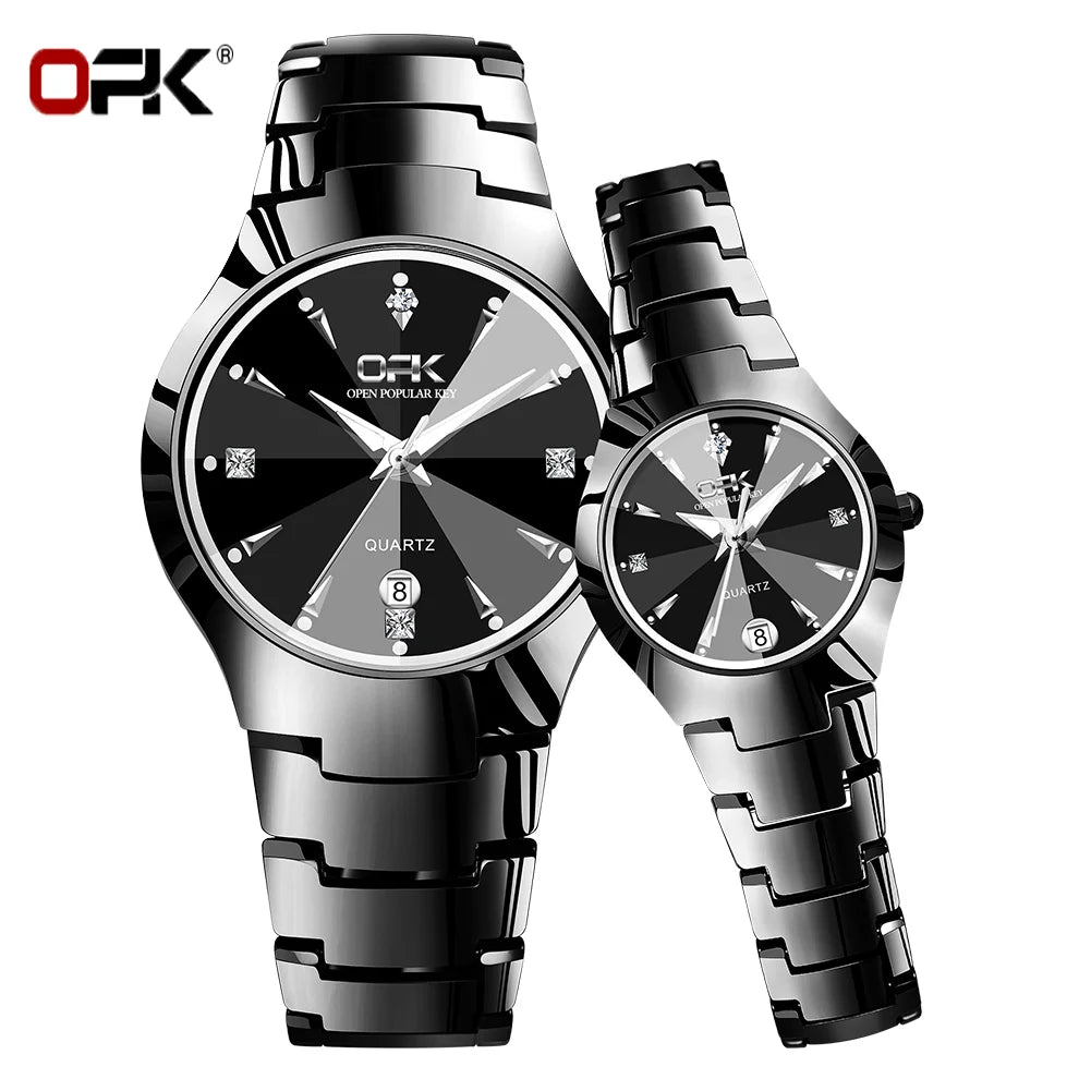 OPK Couple Watches For Lovers Rhombus Mirror Diamond Calendar Stainless steel Waterproof Wristwatch for Couple Reloj de pareja mbzr