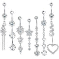 7 Pcs 14G Dangle Belly Button Rings for Women 316L Surgical Steel Curved Navel Barbell Body Jewelry Piercing